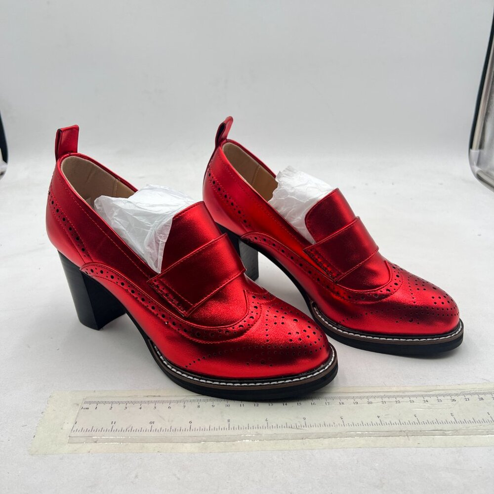 YDN Burgundy Block Heel Loafers - Picture 4 of 8